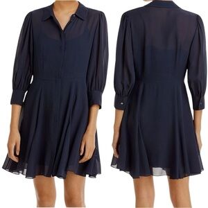 Theory Women's Navy Blue Silk Collared Button Front Mini Shirt Dress Size 0